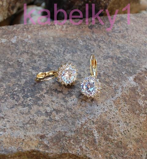 Náušnice zlaté okrúhle strieborné brúsené sklo