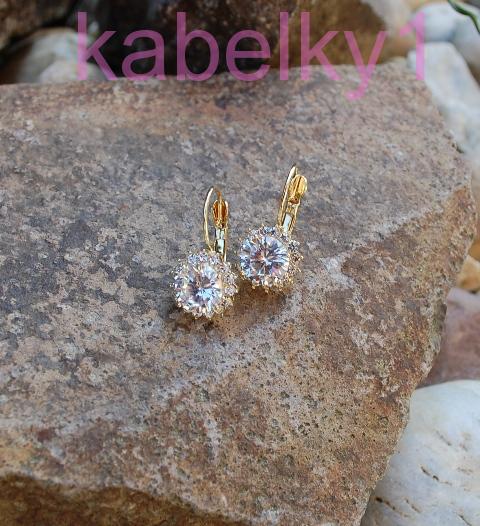 Náušnice zlaté okrúhle strieborné brúsené sklo