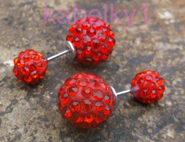 Náušnice červené obojstranné červený podklad červené brúsené sklo 
