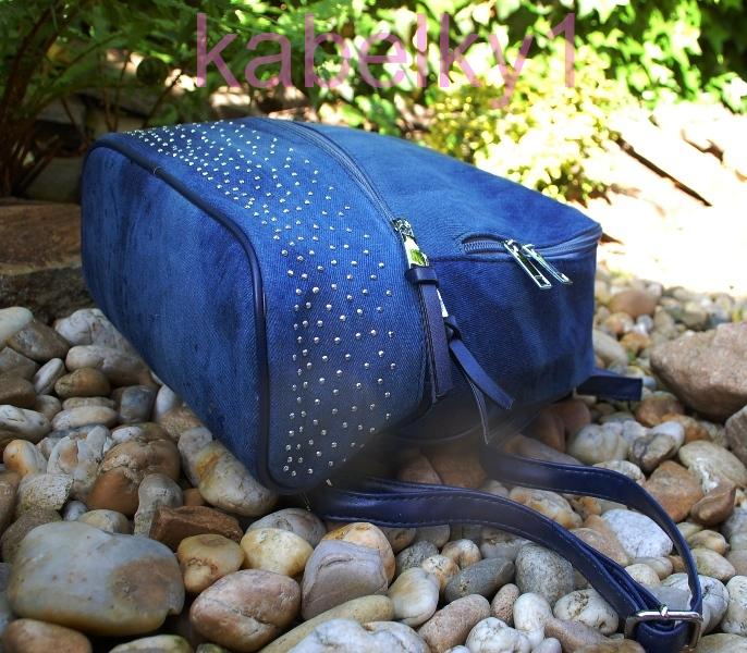 Kabelka modrá džínsová riflová strieborné nity ruksak