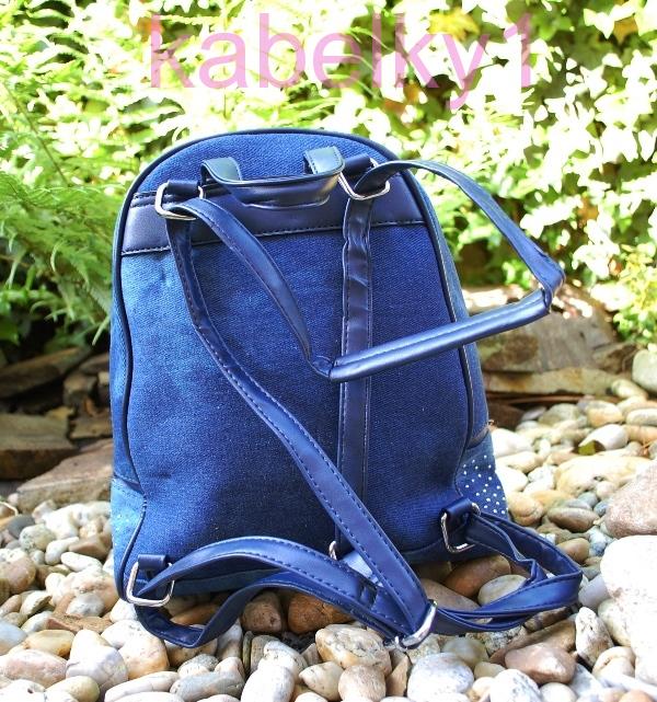 Kabelka modrá džínsová riflová strieborné nity ruksak