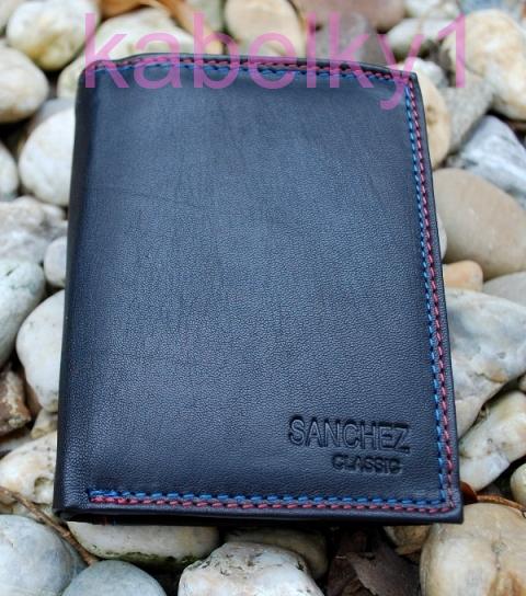 Čierna pánska peňaženka červené modré prešívanie luxusná koža vysoká