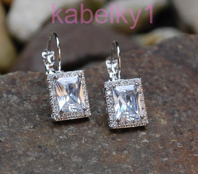 Náušnice strieborné brúsené sklo štras obdĺžník 
