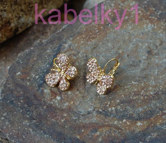 Náušnice zlaté rose gold brúsené sklo motýľ 