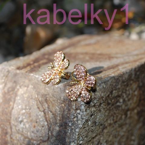 Náušnice zlaté rose gold brúsené sklo motýľ 