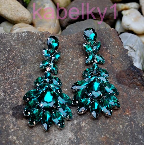Náušnice zelené spoločenské strieborný podklad brúsené sklo 