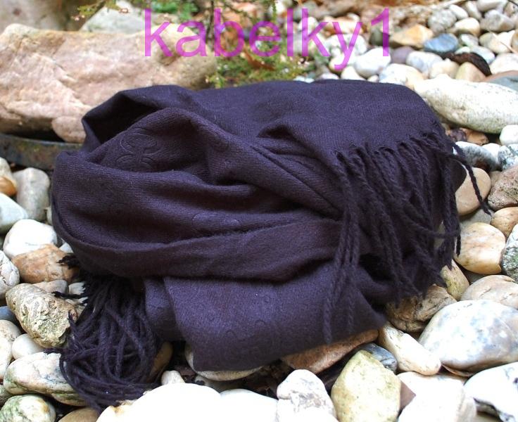 Šál čierny kašmír jemný vzor strapčeky