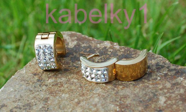 Náušnice MONA z chirurgickej ocele zlatá farba brúsené sklo striebornej farby 