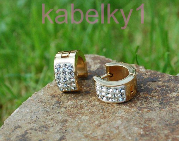 Náušnice MONA z chirurgickej ocele zlatá farba brúsené sklo striebornej farby 