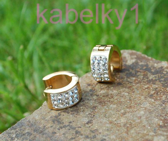 Náušnice MONA z chirurgickej ocele zlatá farba brúsené sklo striebornej farby 