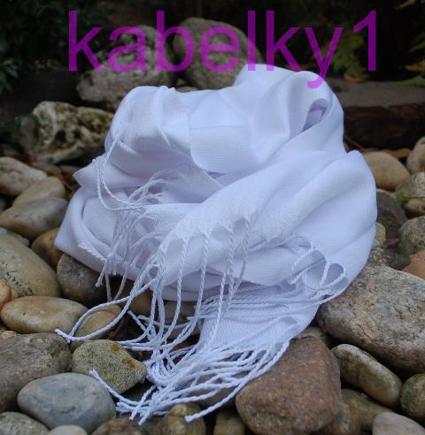 Šál biely kašmír hladký strapčeky