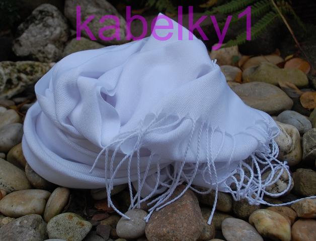 Šál biely kašmír hladký strapčeky