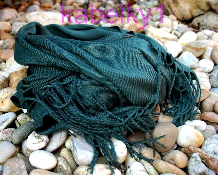 Šál zelený kašmír hladký strapčeky