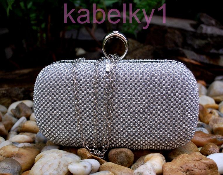 Kabelka strieborná štrasová plesová ozdobné zapínanie