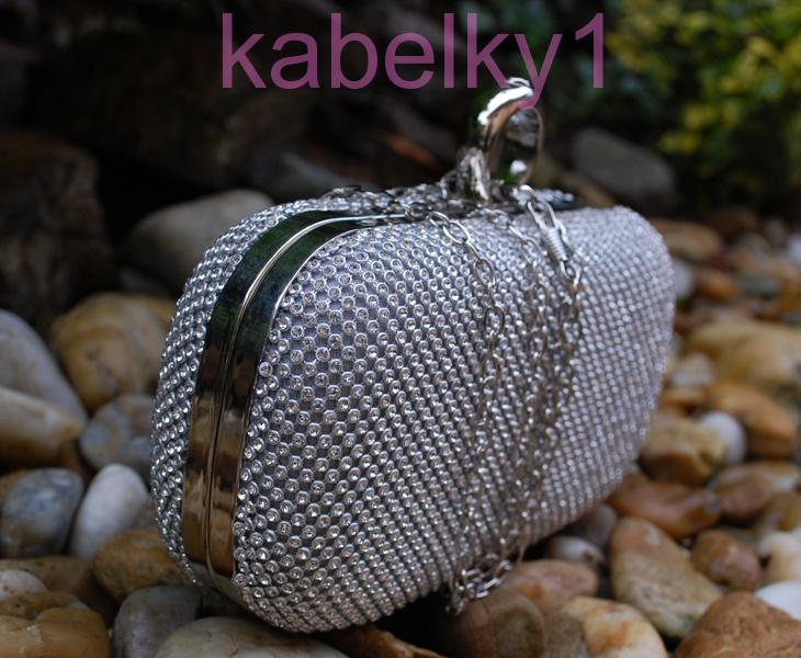 Kabelka strieborná štrasová plesová ozdobné zapínanie