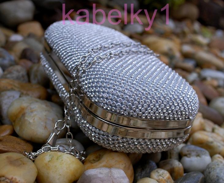 Kabelka strieborná štrasová plesová ozdobné zapínanie