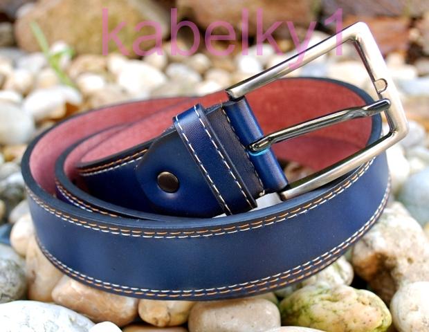 Opasok modrý tmavý široký oceľové kovanie 