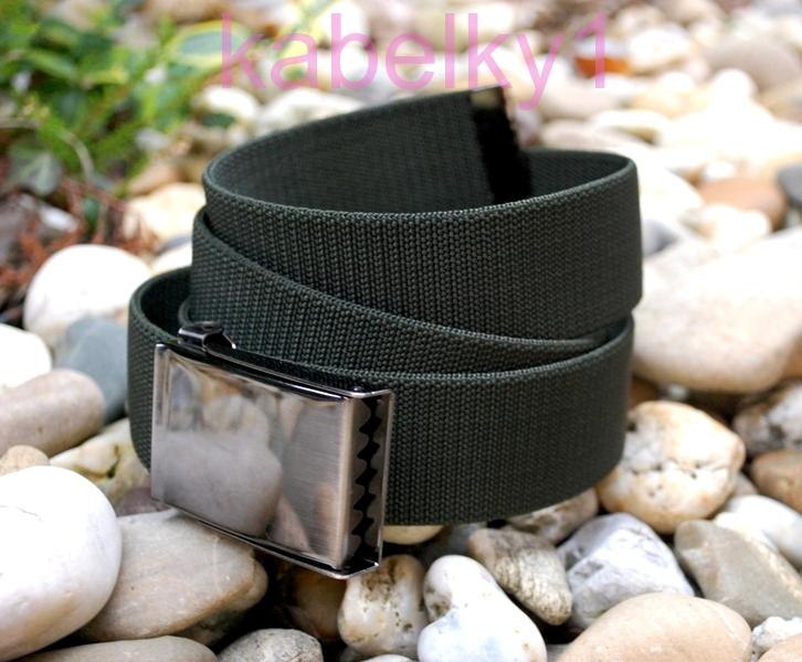 Opasok unisex zelený látkový pružný šedé kovanie