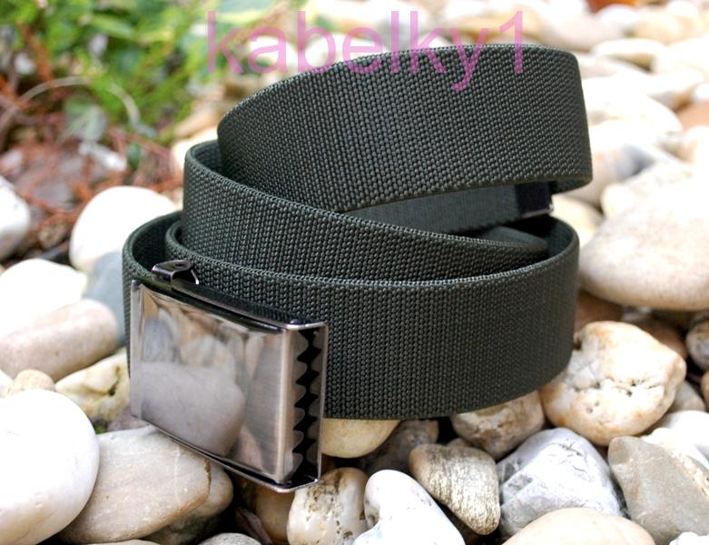 Opasok unisex zelený látkový pružný šedé kovanie