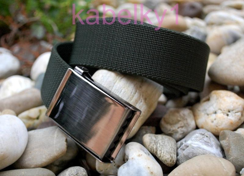 Opasok unisex zelený látkový pružný šedé kovanie