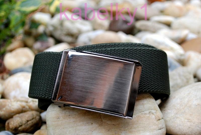 Opasok unisex zelený látkový pružný šedé kovanie