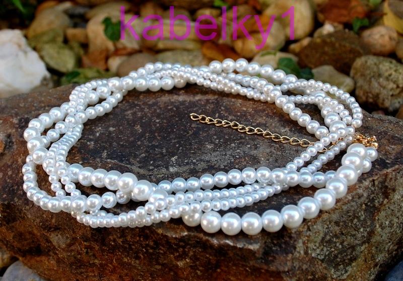 Náhrdelník perlový biely zlatá retiazka zlaté korálky