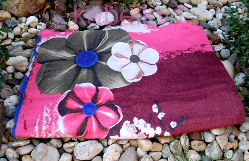 Šál bordový smotanový lososový zelený modrý kvety