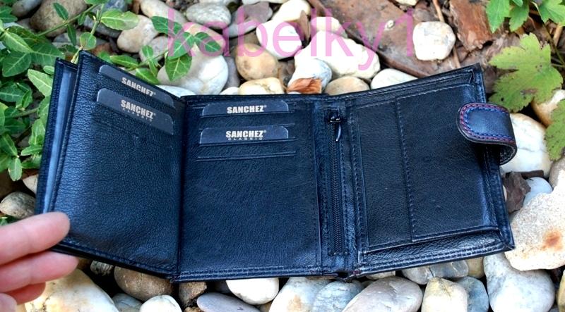 Čierna pánska peňaženka červené modré prešívanie luxusná koža pracka vysoká