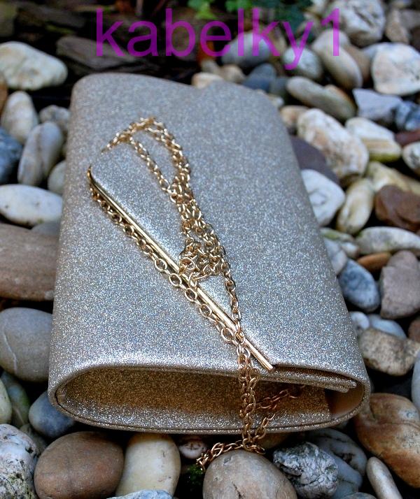 Kabelka zlatá trblietavá listová dlhé ramienko