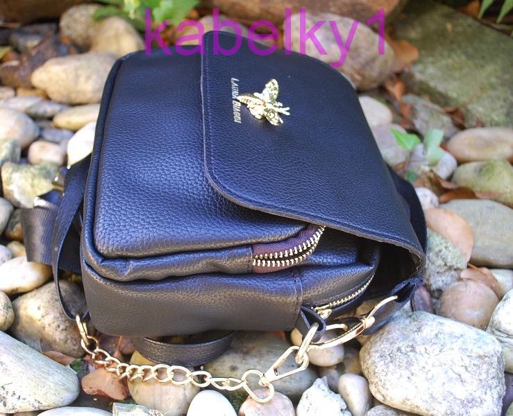 Kabelka čierna štepovaná zlaté zipsy dlhé ramienko 