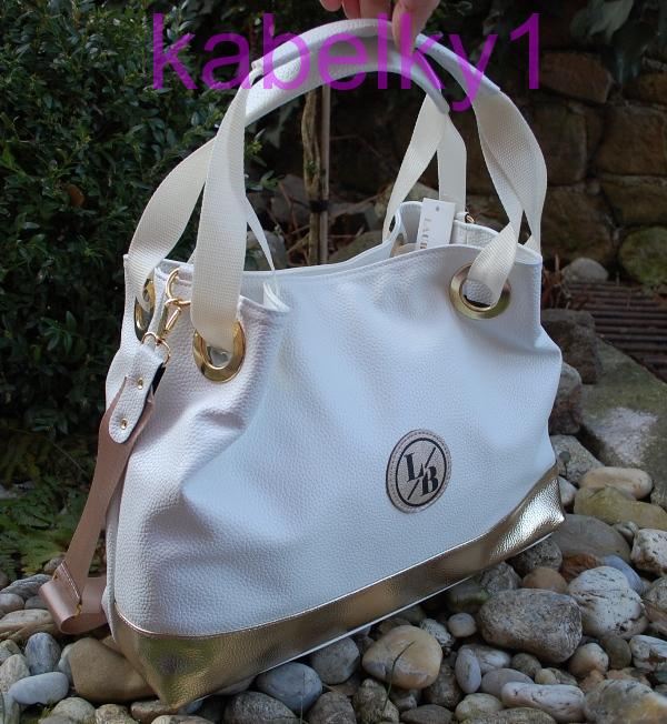 Kabelka biela zlatá krémové rúčky krémové ramienko LAURA BIAGGI