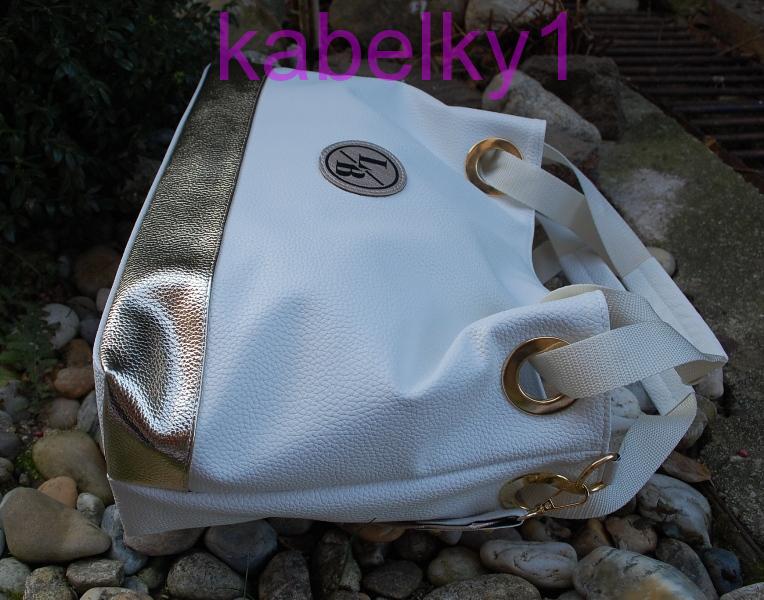 Kabelka biela zlatá krémové rúčky krémové ramienko LAURA BIAGGI