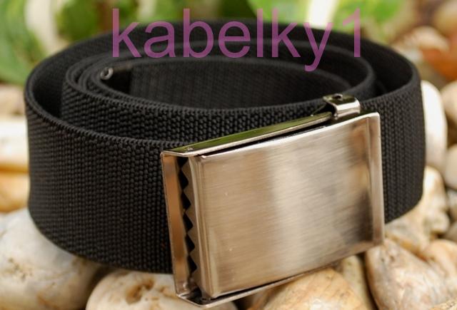 Opasok unisex čierny látkový pružný šedé kovanie