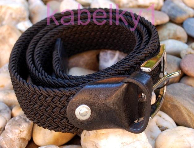 Opasok unisex čierny pletený pružný šedé kovanie