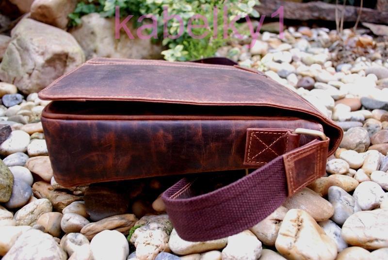 Panská hnedá melírovaná taška kožená crossbody tmavé kovanie brúsená koža veľká