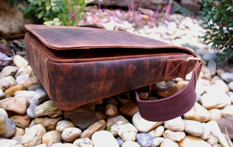 Panská hnedá melírovaná taška kožená crossbody tmavé kovanie brúsená koža veľká