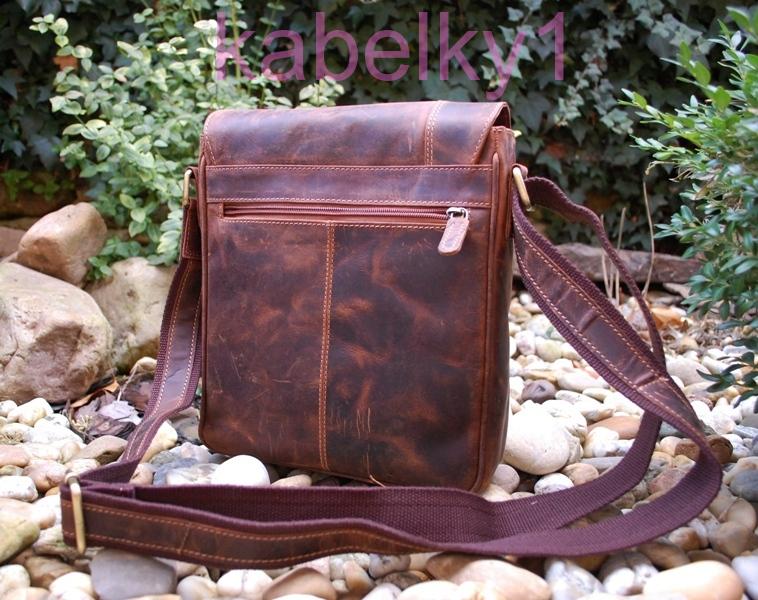 Panská hnedá melírovaná taška kožená crossbody tmavé kovanie brúsená koža veľká