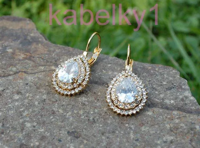 Náušnice slzy zlatá farba brúsené číre sklo 