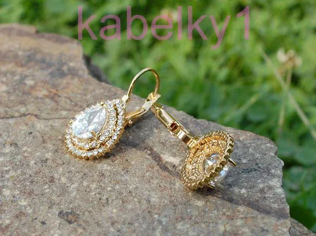 Náušnice slzy zlatá farba brúsené číre sklo 