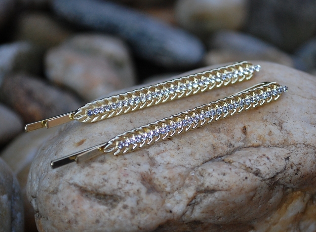 Sponky do vlasov zlaté a brúsené sklo