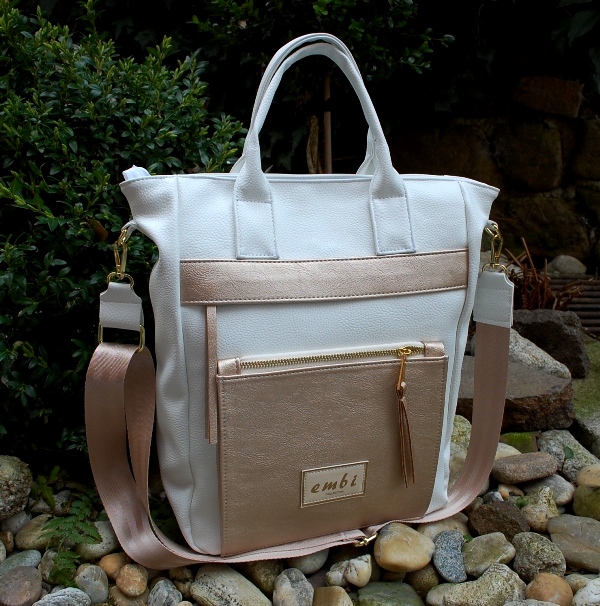 Kabelka biela zlatá prešívaná krémové ramienko EMBI