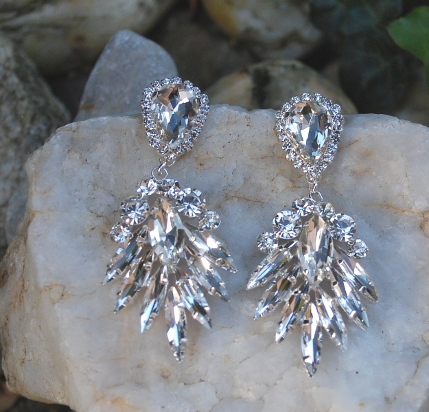 Náušnice strieborné spoločenské strieborné brúsené sklo 