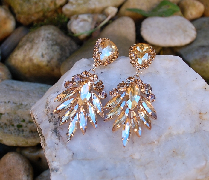 Náušnice zlaté spoločenské zlaté brúsené sklo 