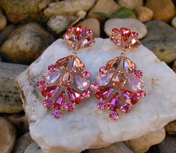 Náušnice zlaté ružové spoločenské rose gold brúsené sklo