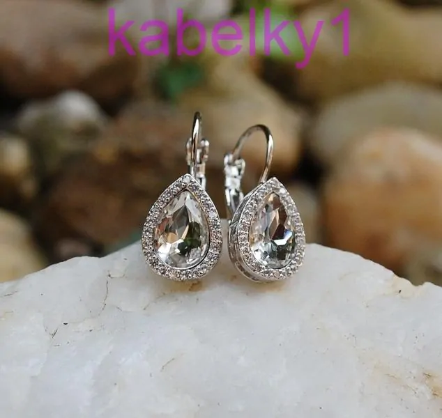 Náušnice slzy strieborné brúsené číre sklo 