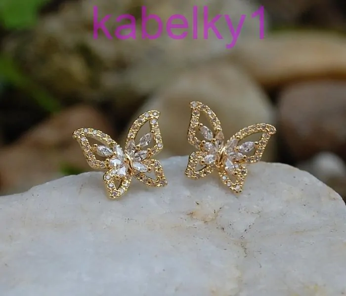 Náušnice zlatý motýlik brúsené sklo 
