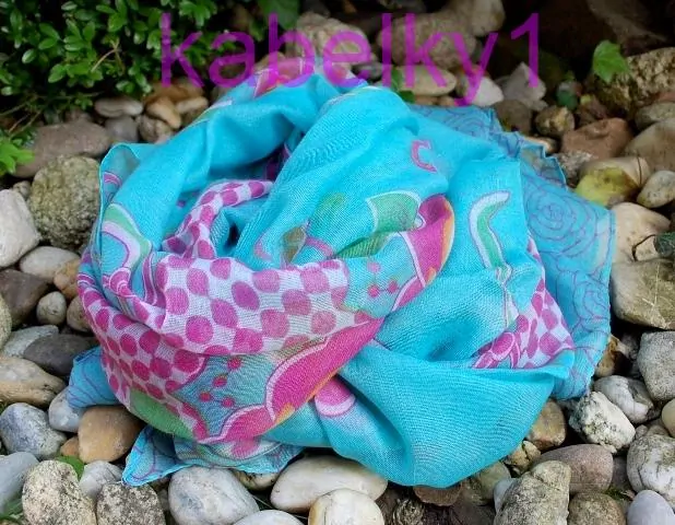 Šál krásne kvety modrá mint mentolová biela ružová