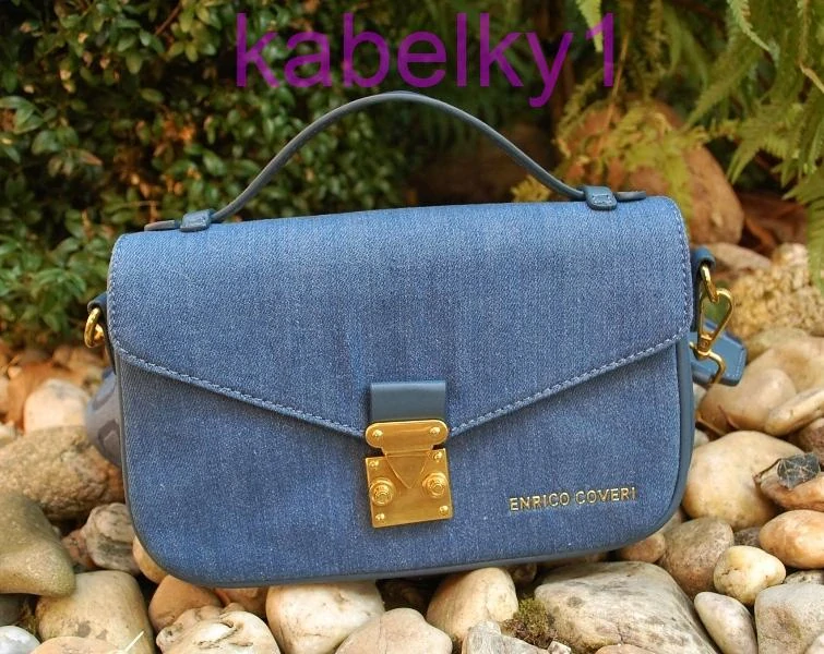 Kabelka modrá denim široké ramienko zlaté kovanie