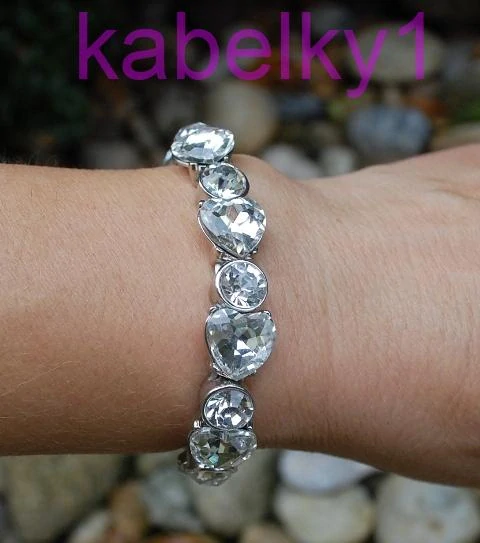 Náramok strieborné srdiečka a kruhy brúsené sklo 