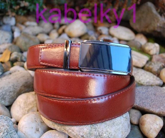 Opasok hnedý koňakový kožený štepovaný oceľové kovanie